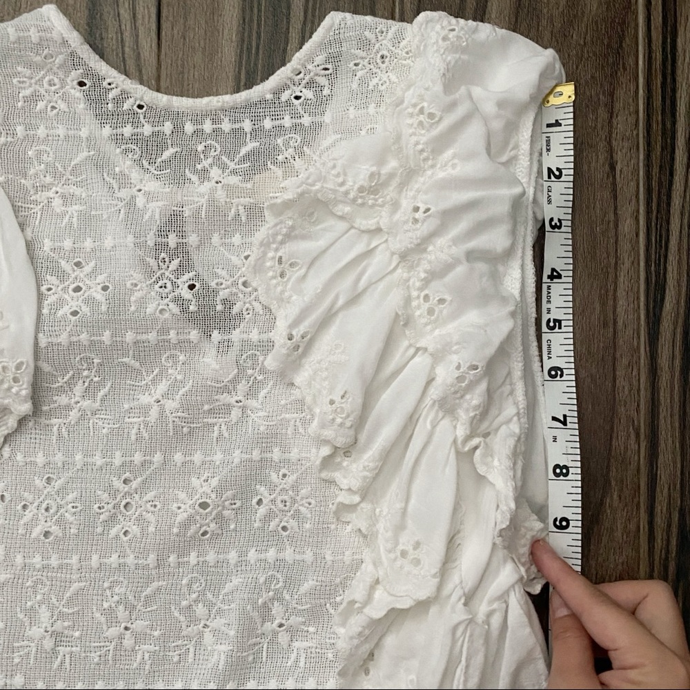 Lovestitch sheer cotton eyelet ruffled sleeve blouse, white - Picture 5 of 8